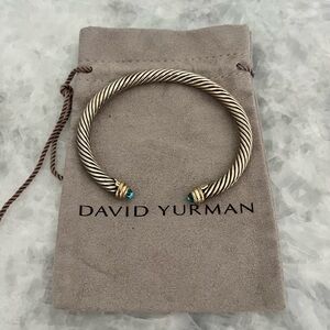 David Yurman Silver and Gold Cable Bracelet with Turquoise